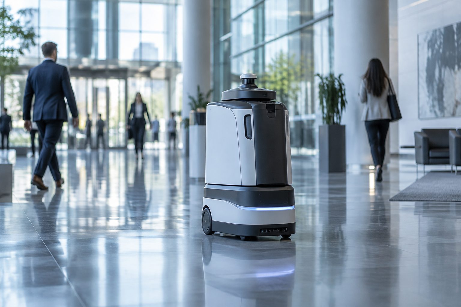 Autonomous service robot in a commercial office lobby