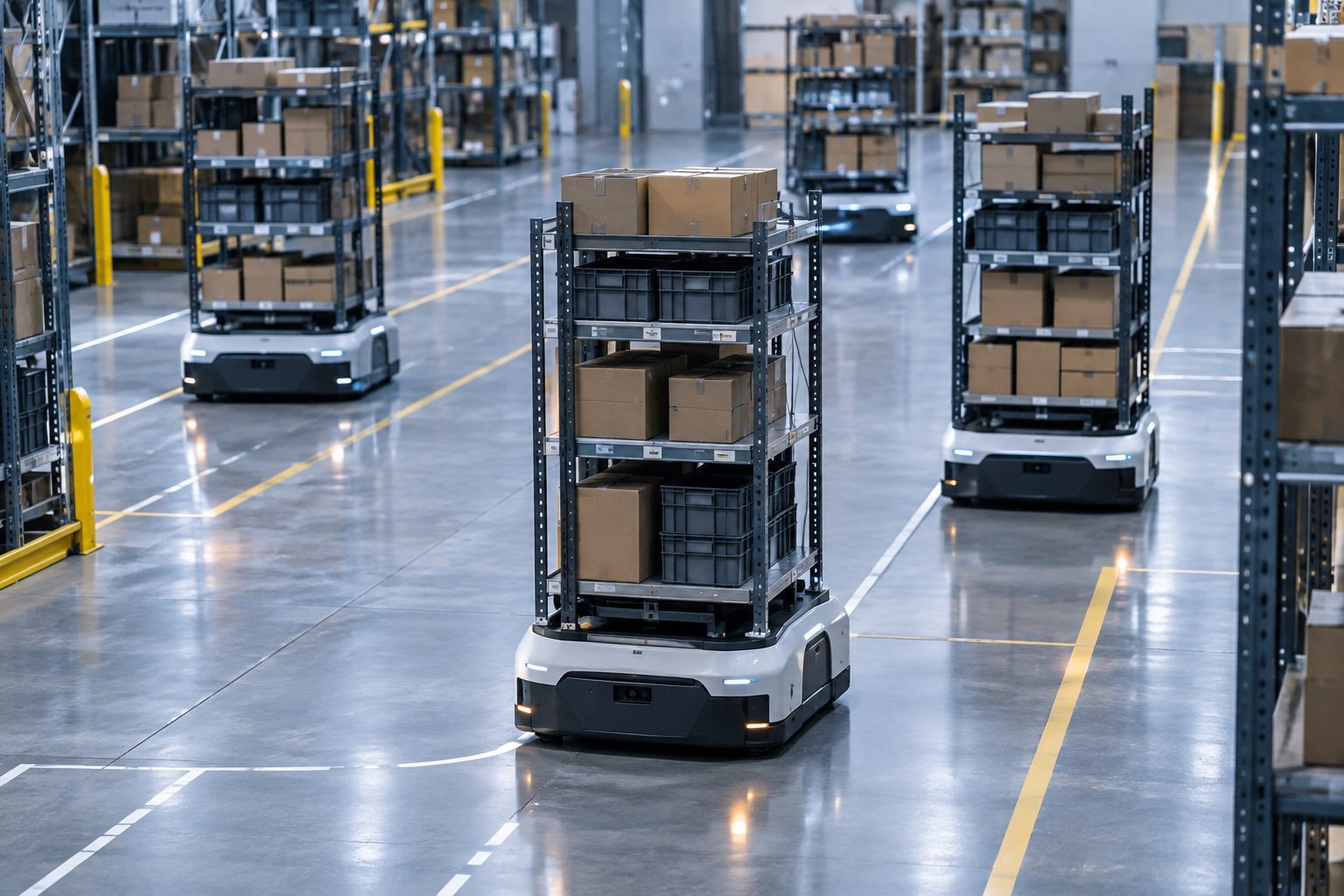Autonomous mobile robots in a warehouse